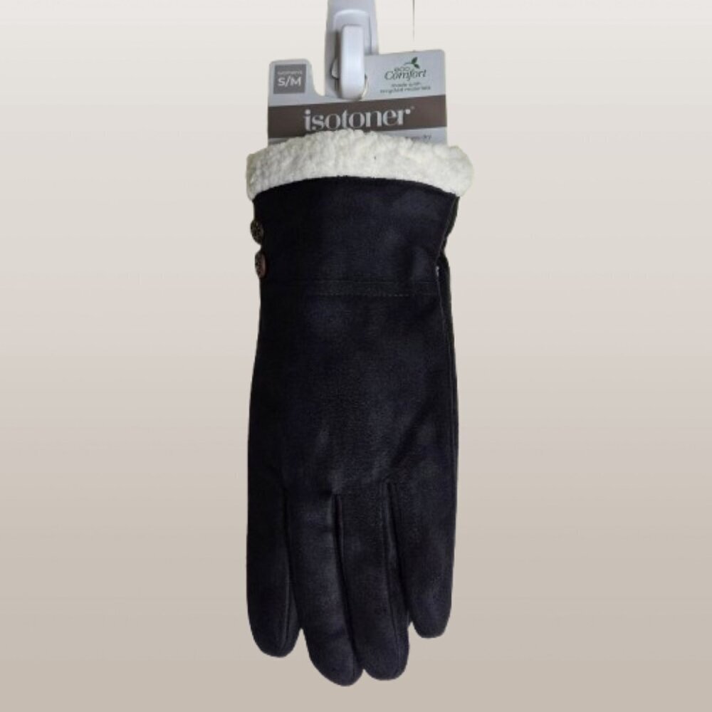 Isotoner Women's Black Sherpa Lined Smartdri Gloves Size S/M